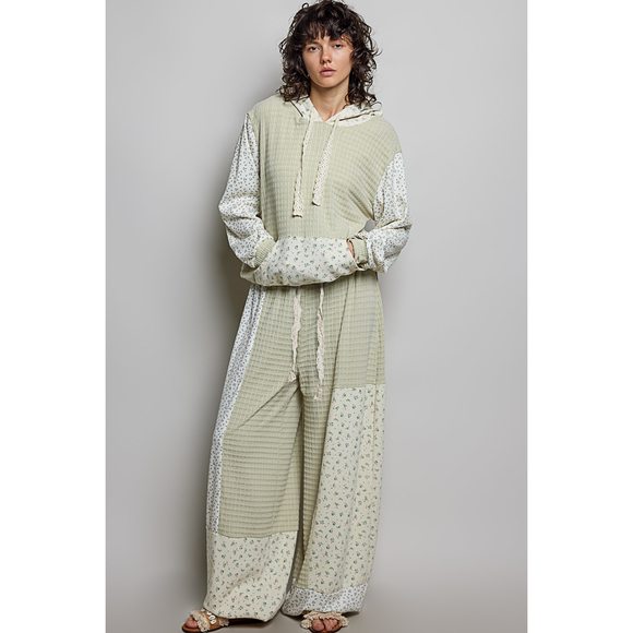 Pol Pants - SMP666&SMT2886A SM Pol Patchwrk Wide Leg Pants&Hooded Pullover Set Various Sizes